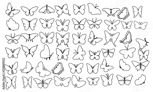 set a contour butterfly outline vector design 