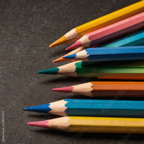 color pencils on black background