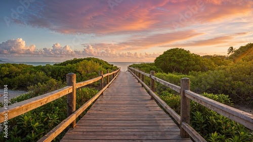 Panoramic View of Footbridge Leading to Sunrise Beach
