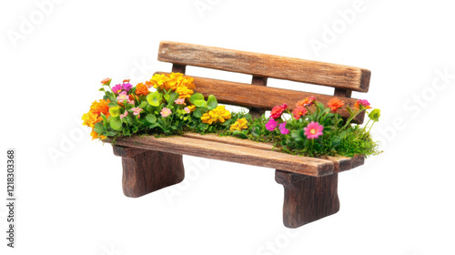 Bench with flowers on transparent background photo