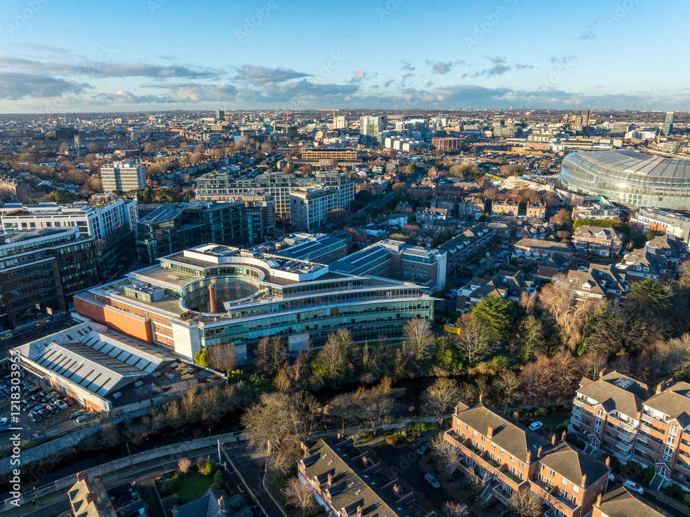Obraz premium Aerial view of Ballsbridge with modern buildings, Dublin Ireland