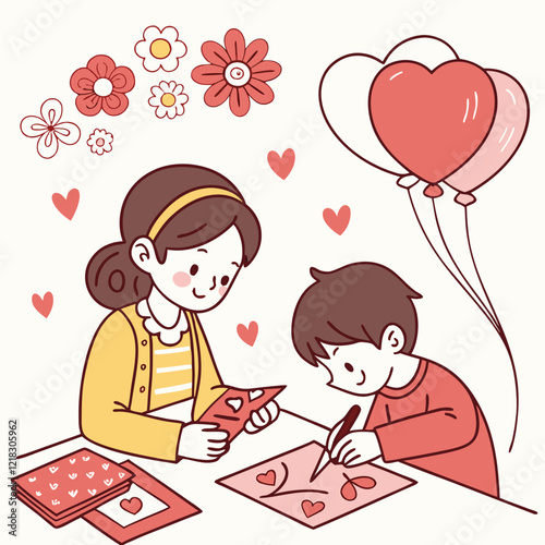 Valentine day girl and boy working