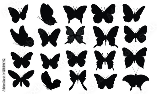 Canvas Print Butterflies set silhouette ,on white background, vector