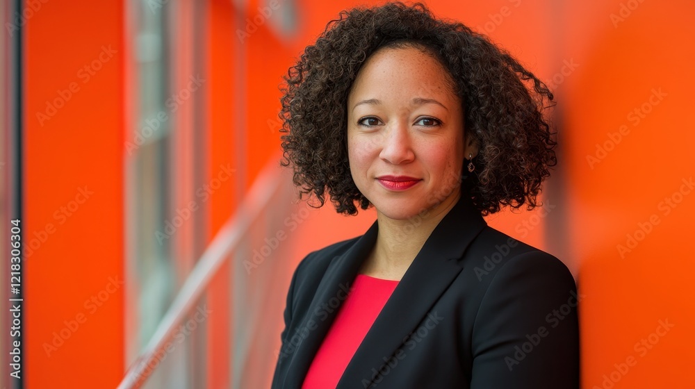Fototapeta premium Confident Businesswoman Posing Against Orange Background in Office