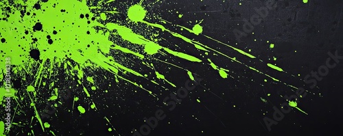 High-Contrast Neon Green Paint Splatters on Black