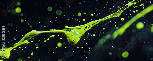 Modern Art: Neon Green Paint Splashes on Black Canvas
