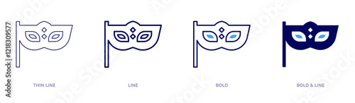 Glitter carnival mask icon in 4 different styles. Thin Line, Line, Bold, and Bold Line. Duotone style. Editable stroke