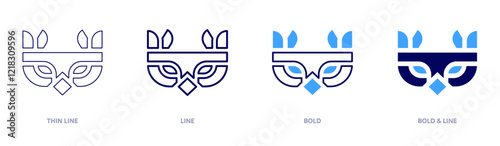 Gold carnival mask icon in 4 different styles. Thin Line, Line, Bold, and Bold Line. Duotone style. Editable stroke