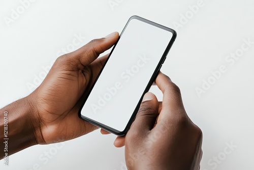 Phone Mockup with Blank Screen Held by Hand, Ideal for App Design