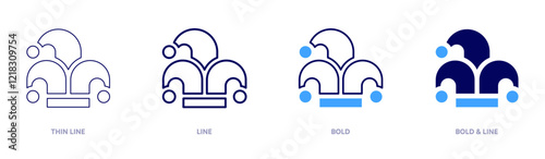 Jester hat icon in 4 different styles. Thin Line, Line, Bold, and Bold Line. Duotone style. Editable stroke