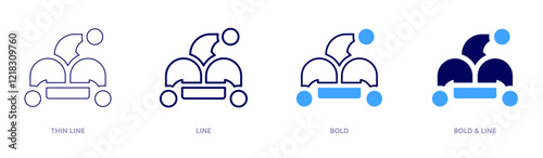 Jester icon in 4 different styles. Thin Line, Line, Bold, and Bold Line. Duotone style. Editable stroke