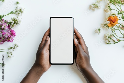Presentation Mockup: Hand Displaying Blank Smartphone Screen on White Background