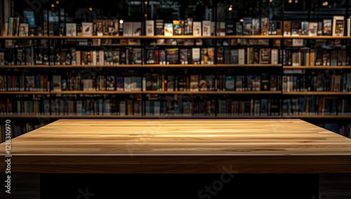 Empty Tabletop Ready for Display in a Bright Bookstore Interior