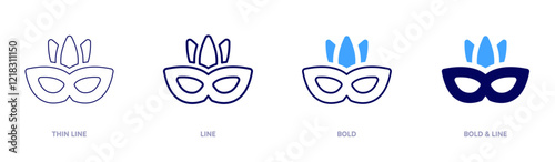 Silk carnival mask icon in 4 different styles. Thin Line, Line, Bold, and Bold Line. Duotone style. Editable stroke