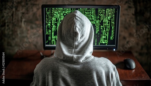 Close-Up of a Hacker in a Hoodie Coding in a Dark Room