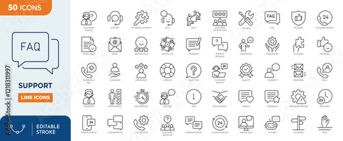 Support line editable icon set. Containing technical support, helpline, call center, mutual aid, service, help, hotline, assistance and more. Vector illustration
