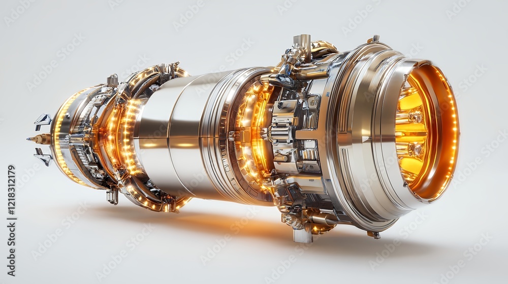 Obraz premium Futuristic Jet Engine 3d Render Glowing Turbine Design