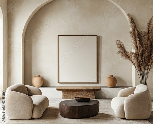 Cozy Living Room Interior with Sofa and Vertical Picture Frame