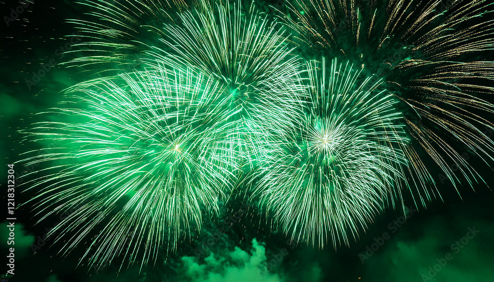 Fototapeta premium green fireworks in the night sky