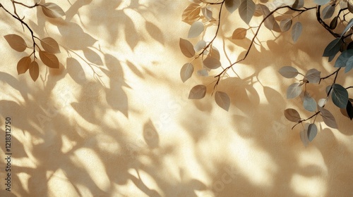 Beige Wall Decorated With Branch Shadows And Leaves