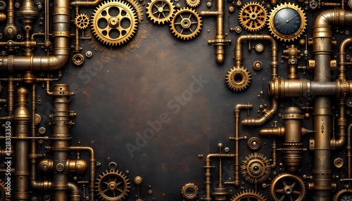 Steampunk Gears Pipes Background Industrial Design Image