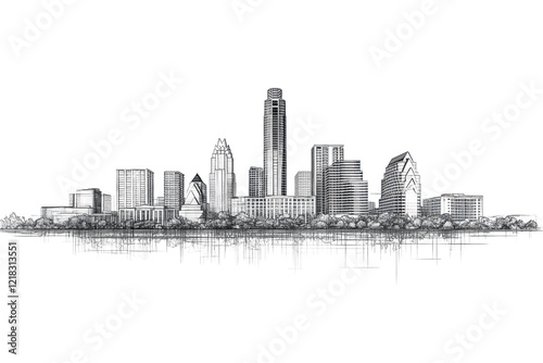 Austin Texas Skyline Silver Cityscape Artwork