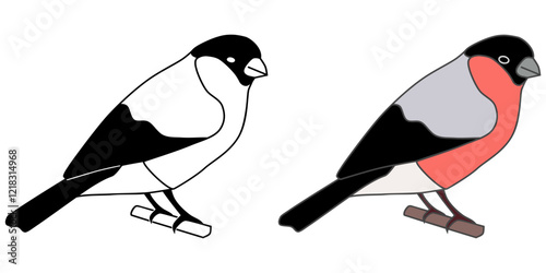 Eurasian Bullfinch in colors and silhouette SVG Icons 