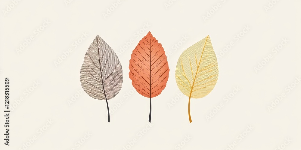 Three Autumn Leaves Minimalist Design Art