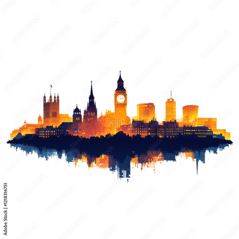 London Skyline Night View Orange Hues Reflection London Skyline Night View Orange Hues Reflection