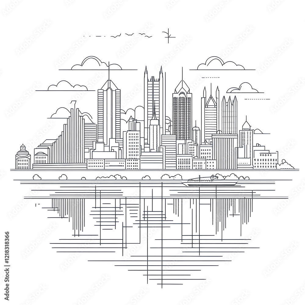 Obraz premium Cityscape Skyline Reflection Modern Architecture Urban Design,