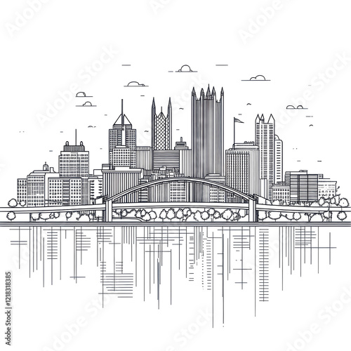 Pittsburgh Cityscape Skyline Night View Artistic Render,