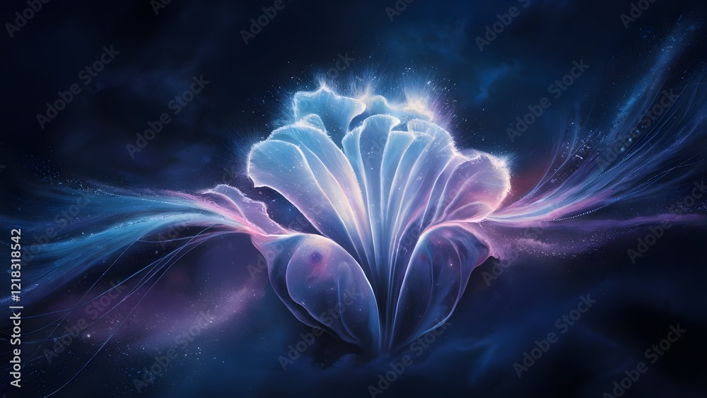 Obraz premium Abstract Glowing Flower Cosmic Nebula AI Art