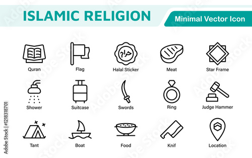 Islamic Icon Set. A beautifully crafted collection of icons reflecting Islamic culture and traditions, educational materials, apps, and websites, and Islamic community.