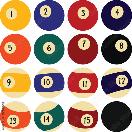 Pool Balls Set 1-15, Billiard balls on white background, pool balls, snooker balls Silhouette