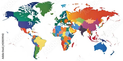 A Colorful World Map Depicting the Continents and Nations in a Vibrant Palette of Hues