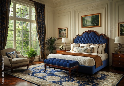 Elegant Blue Velvet Bedroom Interior Design  Luxury Bed Furniture