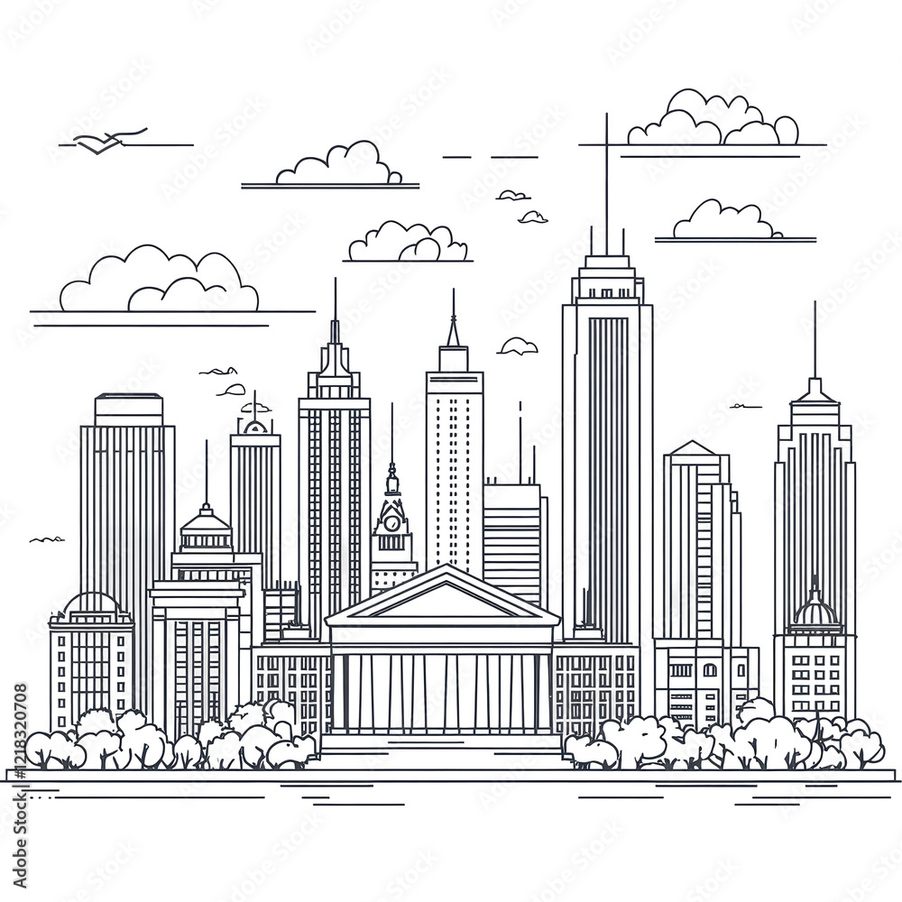 Obraz premium New York City Skyline Night View Minimalist Line Art,