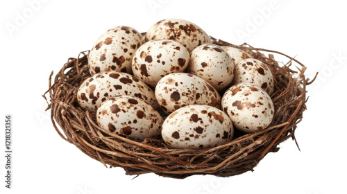 Bird's nest with eggs on transparent background
