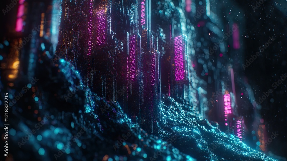 Obraz premium Abstract big data analytics with interconnected digital graphs, nodes, and charts glowing on a dark futuristic background.