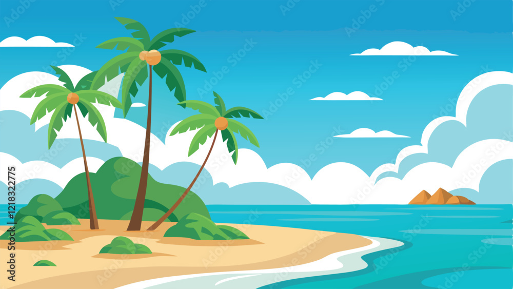 Obraz premium Tropical Island Beach - Palm Trees, White Sand, and Turquoise Waters