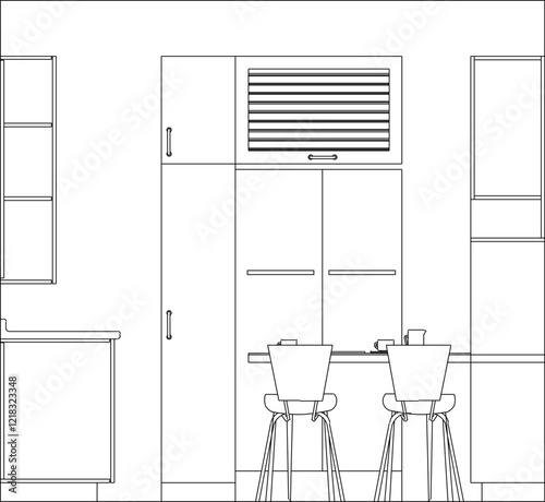 vector illustration design image of kitchen interior detail with kitchen set for cooking