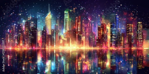 Wallpaper Mural Vibrant City Skyline Reflected in Calm Water at Night Torontodigital.ca