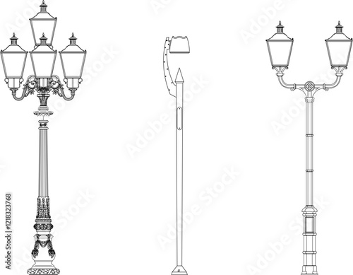 vector illustration design image of classic vintage ethnic old city park lamp that provides lighting