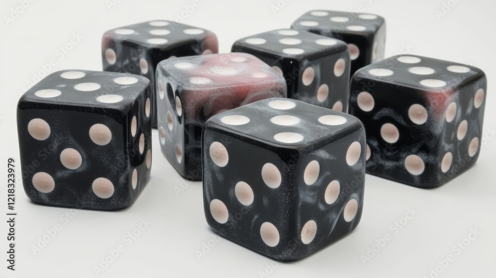 Realistic set of 3D black dice isolated on white background. Vector illustration of casino game cubes with dots on sides, symbol of gambling competition, chance to win, good luck and fortune, risk