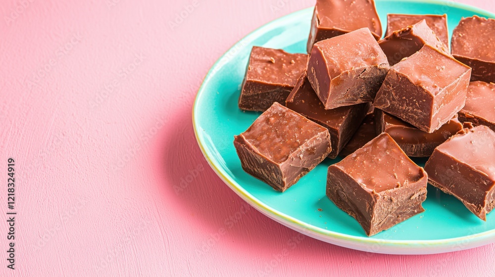 Chocolate Fudge Squares on Pastel Background - Modern Dessert Aesthetic Chocolate Fudge Squares on Pastel Background - Modern Dessert Aesthetic