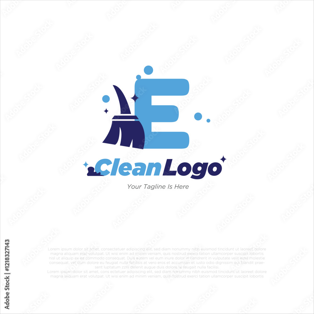E initial with broom vector logo designs E initial with broom vector logo designs