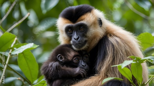 Mother Gibbon with Baby: A Heartwarming Moment in the Rainforest