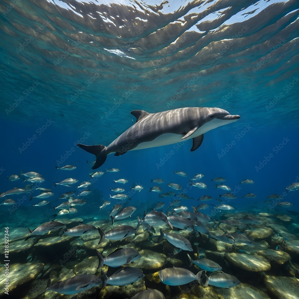 Fototapeta premium Porpoise at Sunset: A Tranquil Moment in the Ocean