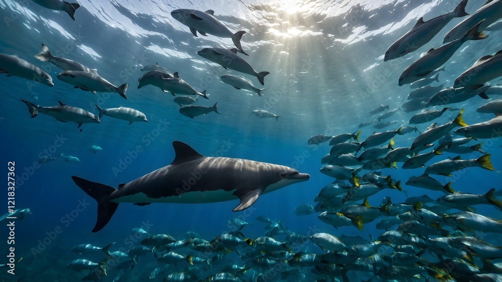 Obraz premium Serene Porpoise at Sunset: A Peaceful Ocean Encounter