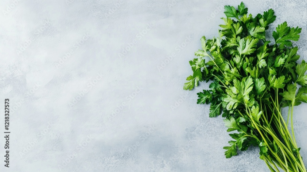 Fresh parsley bunch on grey background, cooking recipe backdrop